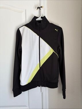 Puma Black Jacket with White and Neon Yellow Panels